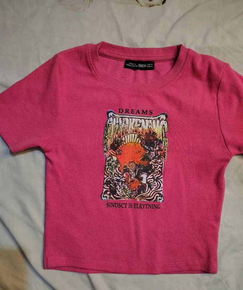 Shein Vibrant Pink Graphic T-Shirt