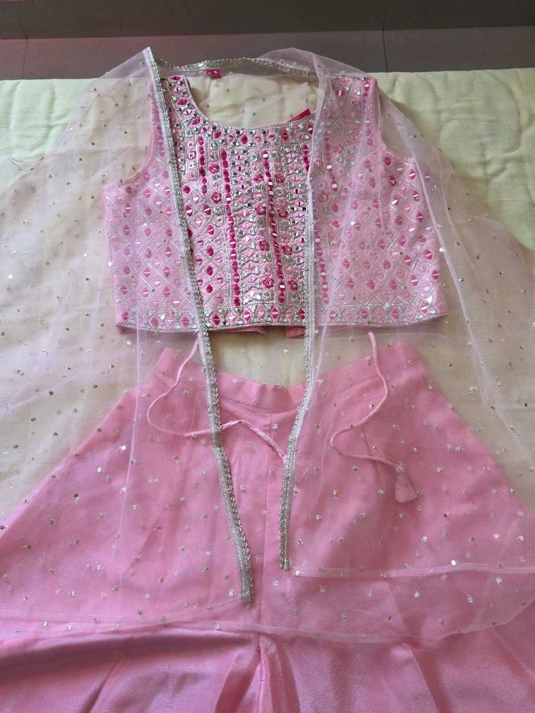 Pink Embroidered  palazzo set