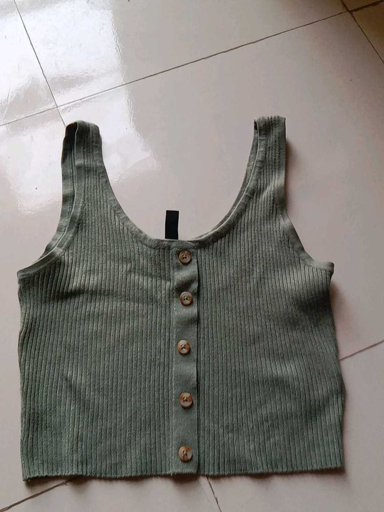 Ribbed Button-Up Crop Top