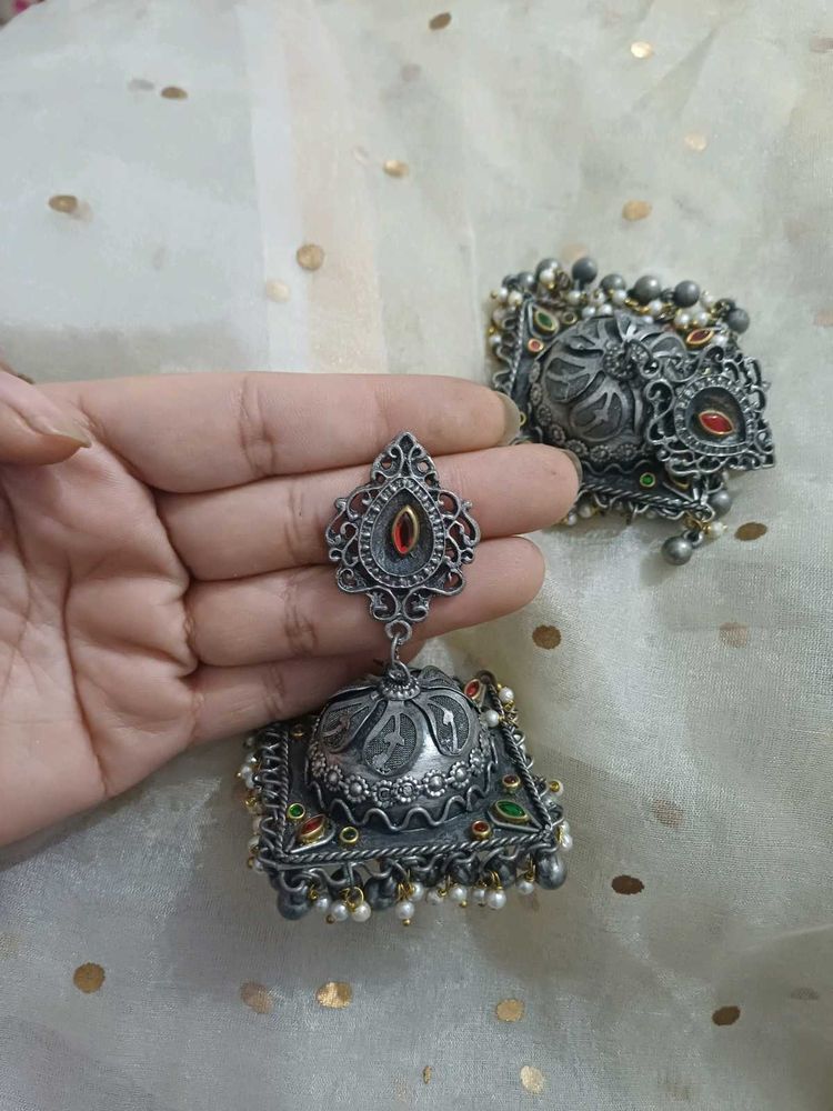 Oxidized Black polish lightweight Jhumka Earrings