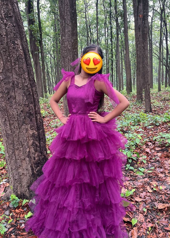 Purple Tulle Tiered Gown