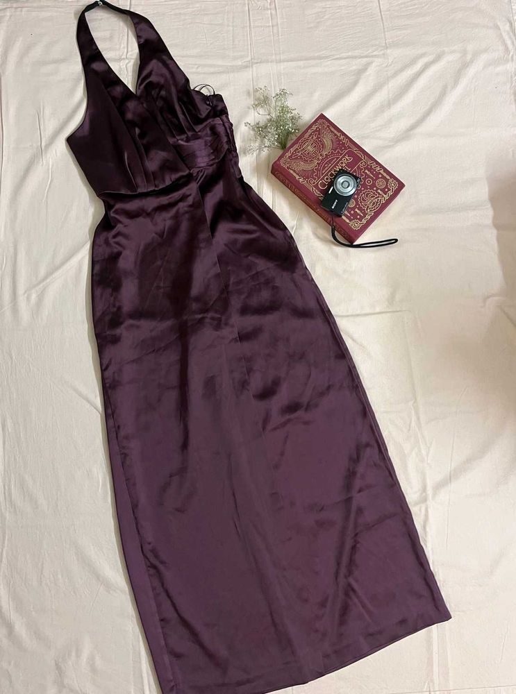Elegant Satin Halter Neck Maxi Dress