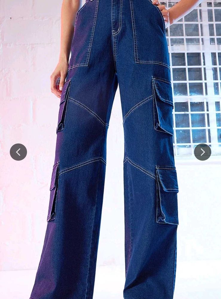 SASSAFRAS Stylish Women's Blue Cargo Jeans