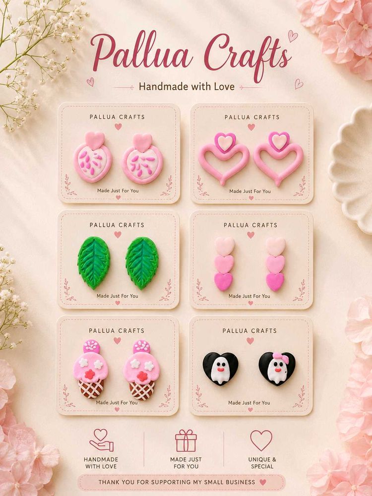 6 Handmade Cute Pink Earrings Set