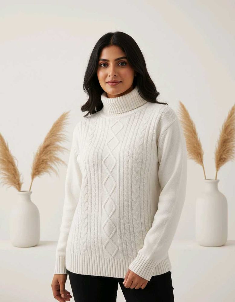 Elegant Cable Knit Turtleneck Sweater