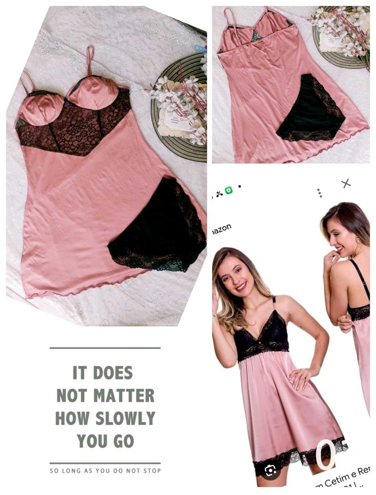 Peach Lace Trim Night Dress &amp; Panty Set