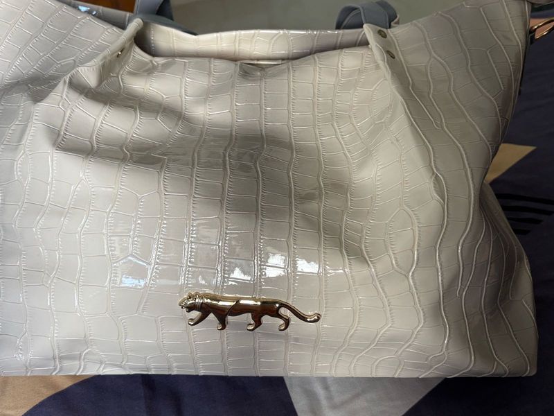 Sabyasachi Chic Cream Faux Croc Tote Bag