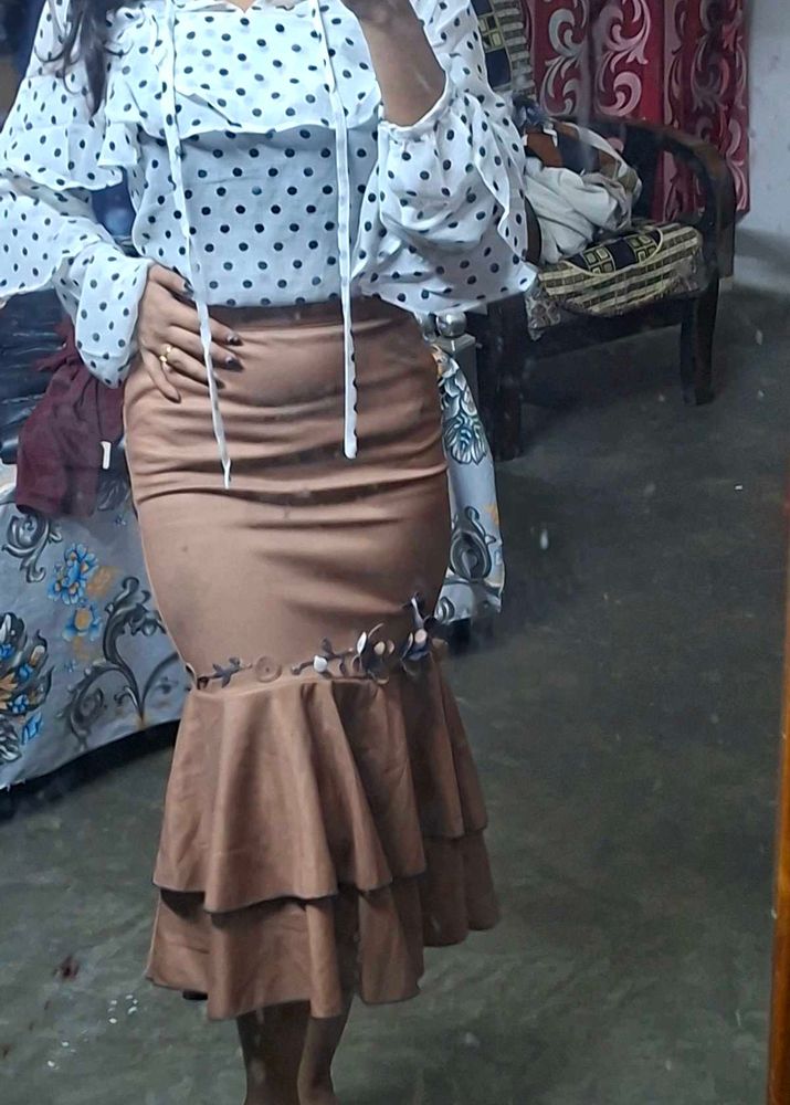 Stylish Brown Tiered Skirt
