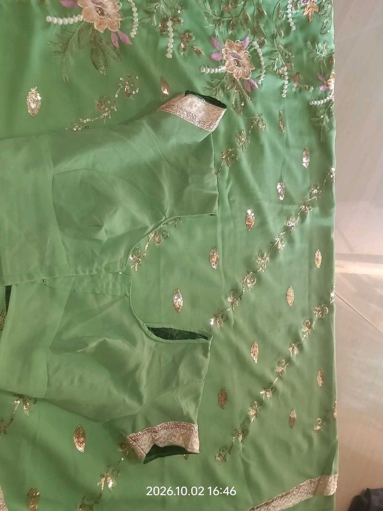 Elegant Green Embroidered Saree