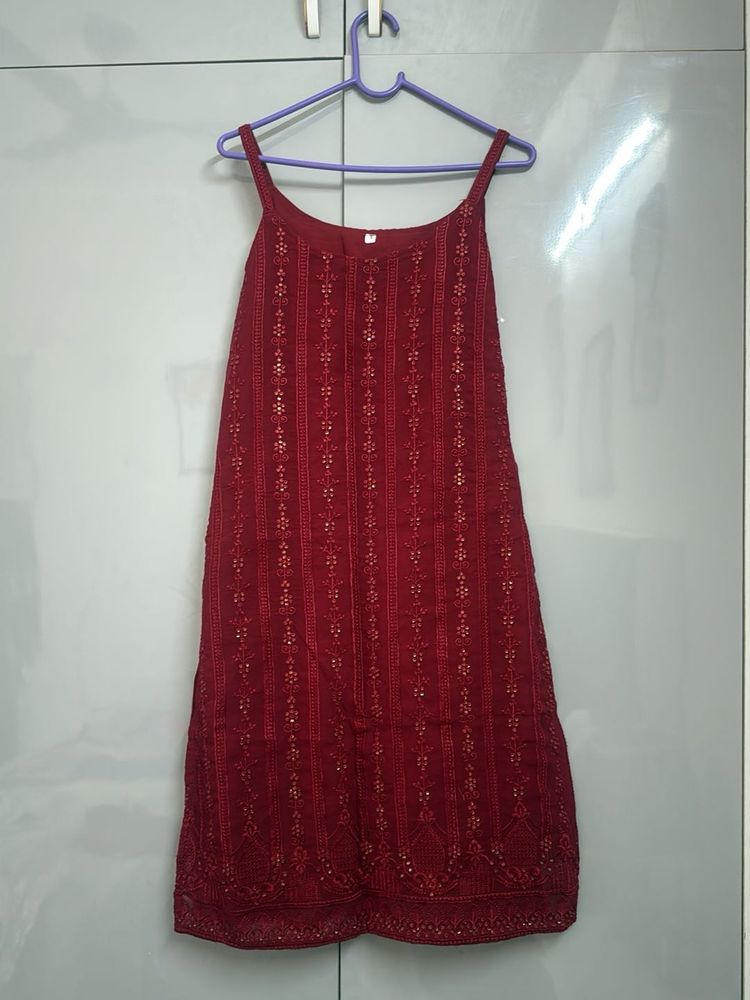 Red Embellished Kurta