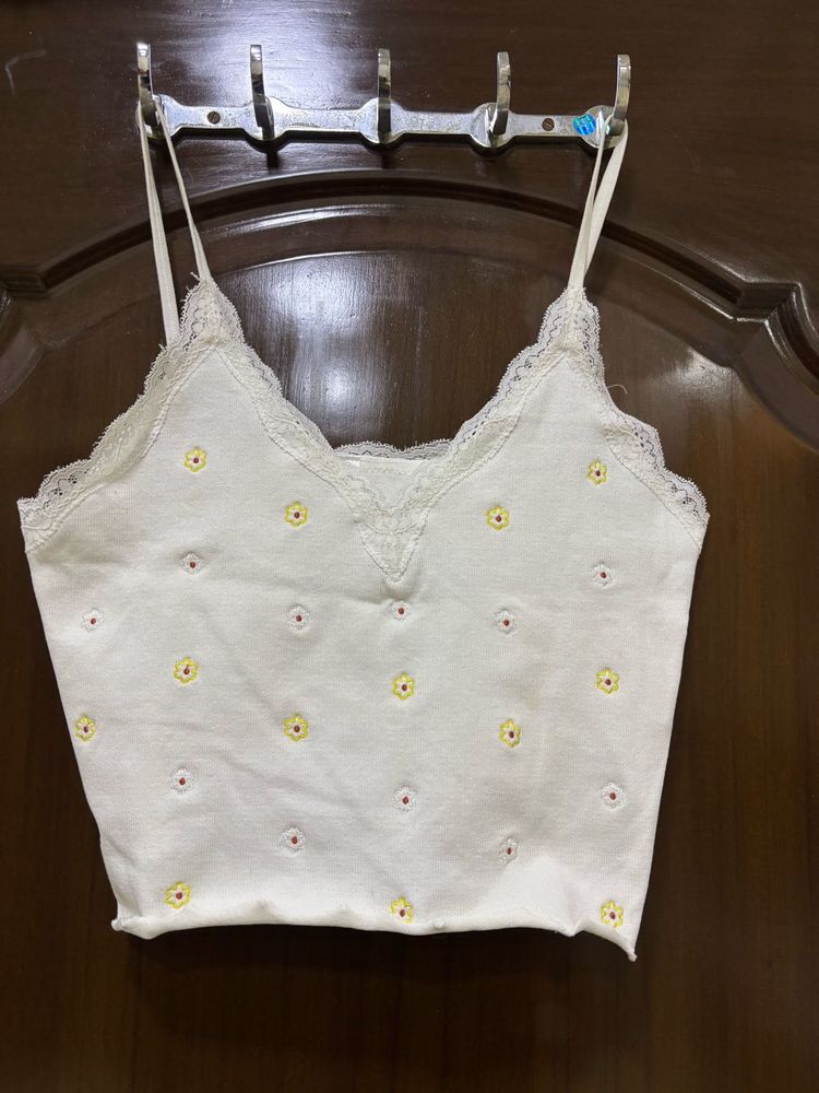 White PRIMARK brand new Floral Lace Trim Cami Top