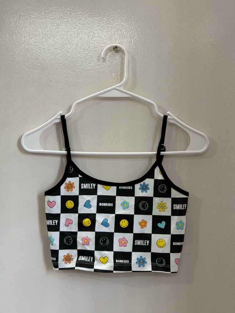 Checkerboard Smiley Crop Top