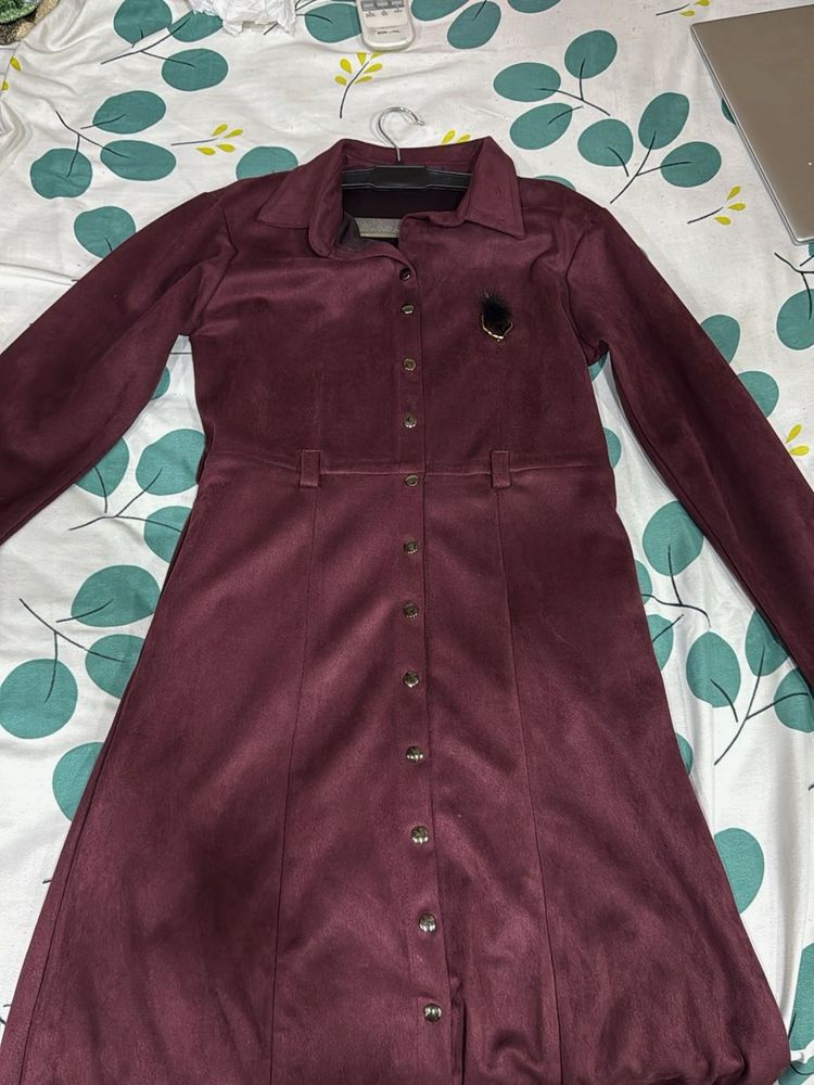 Burgundy Button-Up Midi Dress