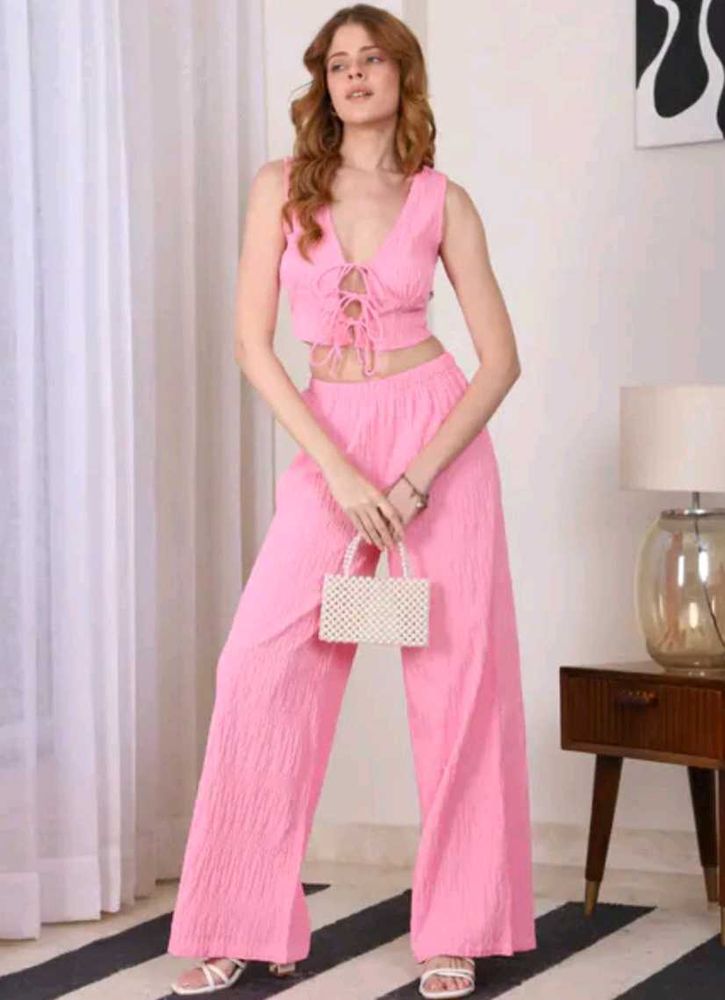 Shein Pink tie up neck front Two-Piece Set