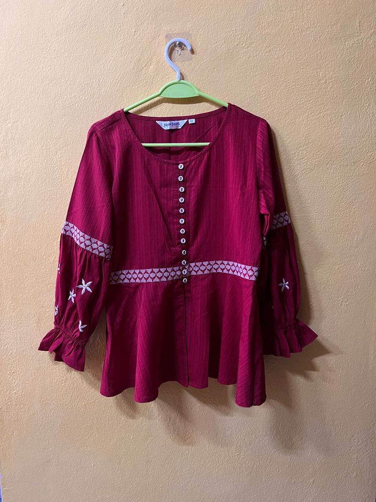 Maroon Embroidered coord set