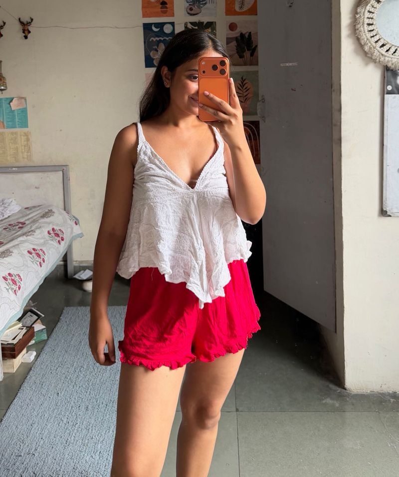 Comfy Red Shorts with White Top