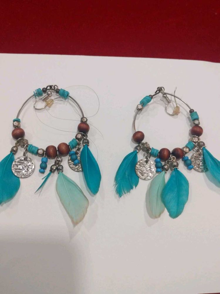 Boho Feather Hoop Earrings