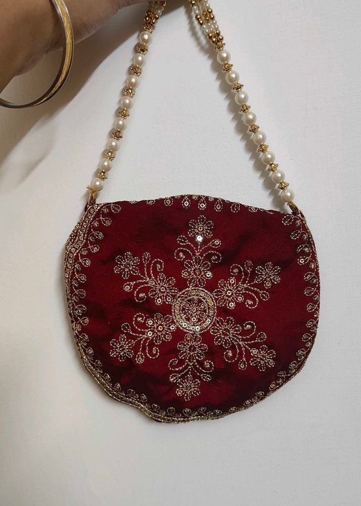 Elegant Embellished Maroon Clutch