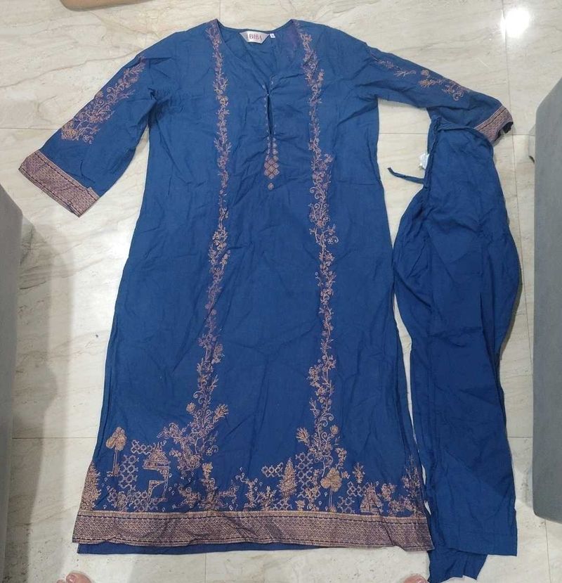 Blue Kurta Set with Golden print work