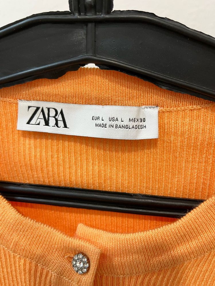 Zara Orange Button-Up Cardigan Top