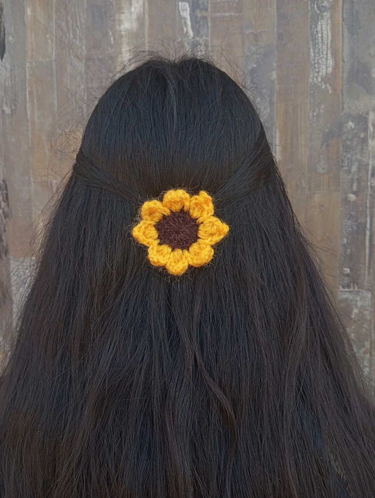 Handmade Crochet Sunflower Hair Clip