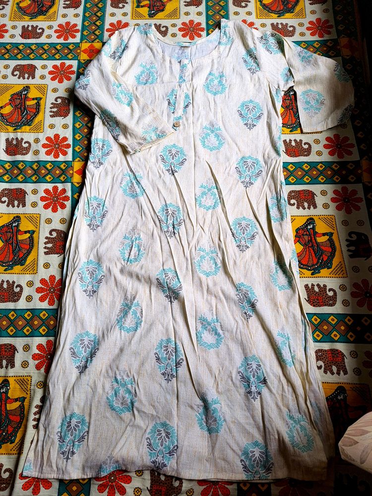 Cream Kurti with Blue Motif