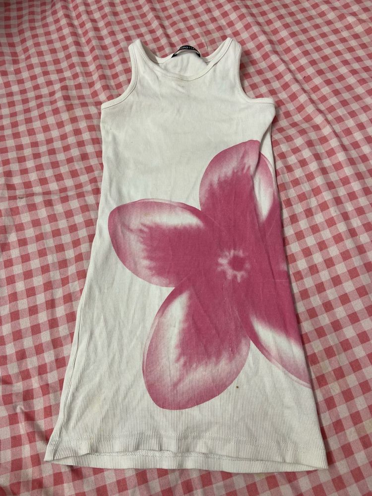 White Tank Dress with Pink Flower