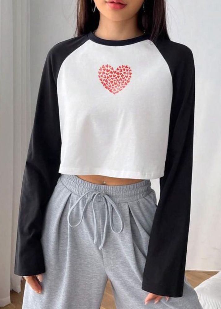 Cute Heart Print Cropped Top