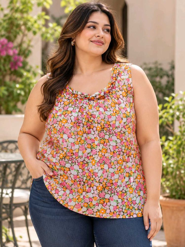 Floral Print Sleeveless Blouse