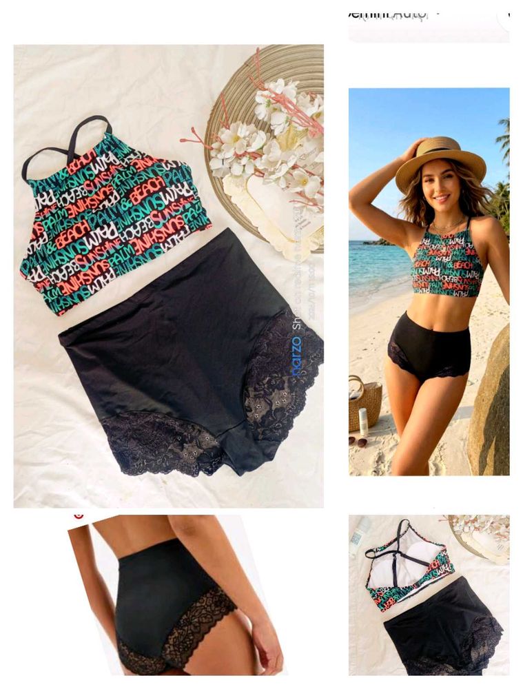 Trendy Bikini Set with Lace Trim