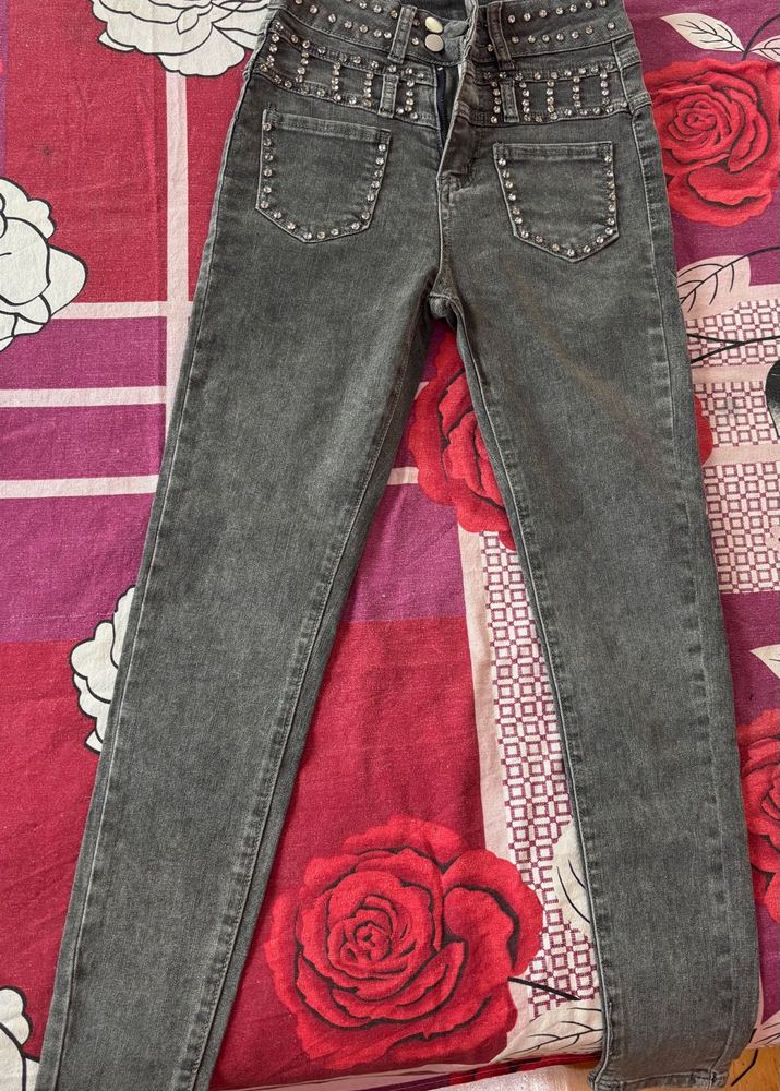 Studded Grey Skinny Jeans