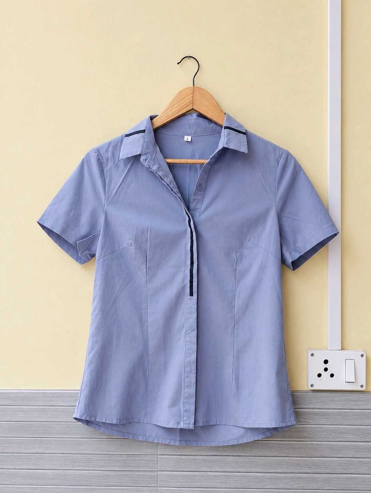 Blue Y2k Short Sleeve Collared Shirt (Women)