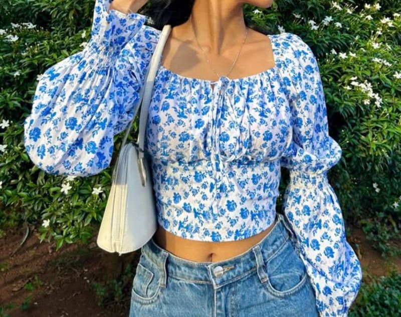 Blue Floral Crop Top