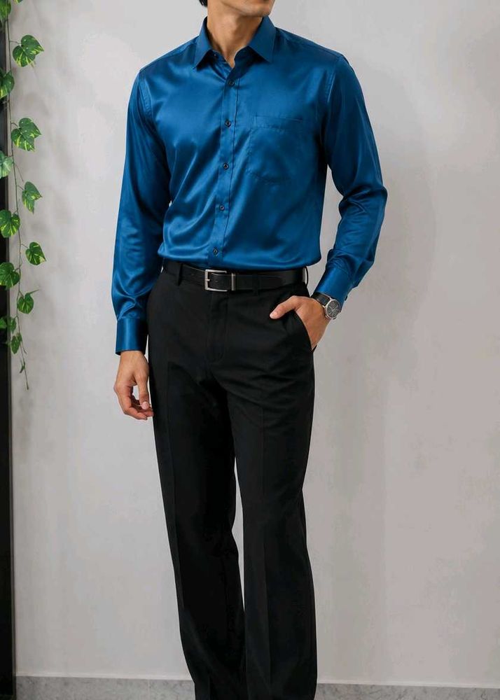 Men's Blue Satin Formal Shirt