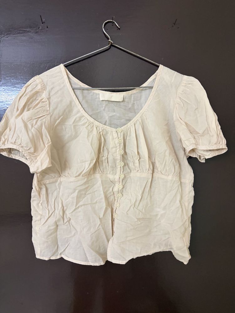 Plain Beige Button Up Top