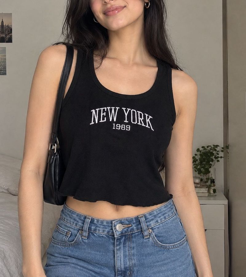 Black Cropped New York 1989 Tank Top