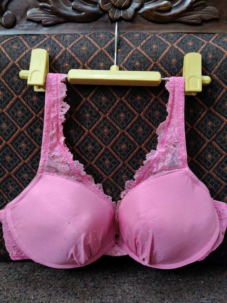 Pink Lace Trim soft padded Bra