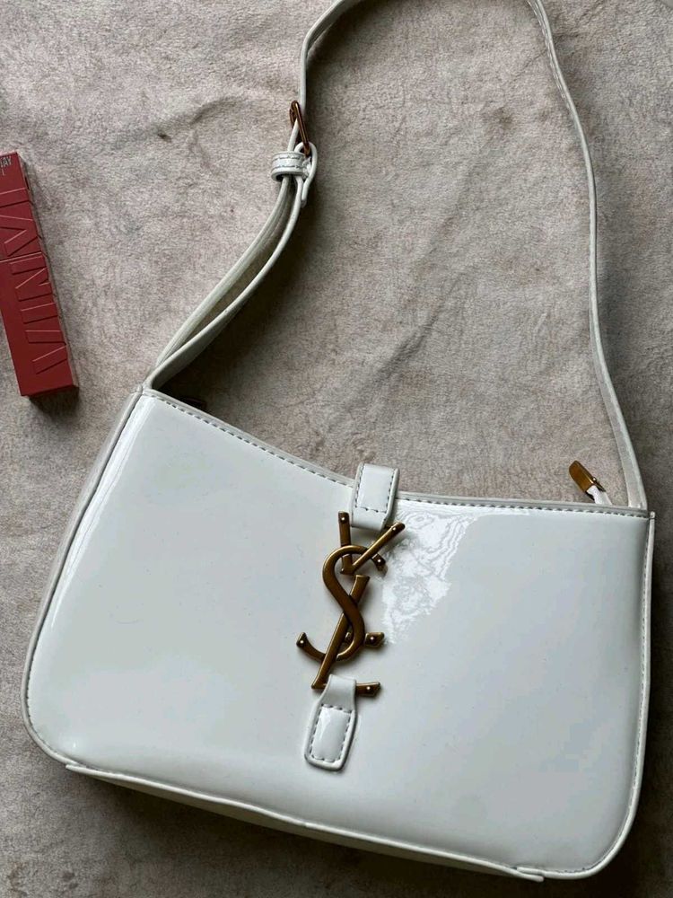 YSL White Patent Leather Shoulder Bag IMPORTED