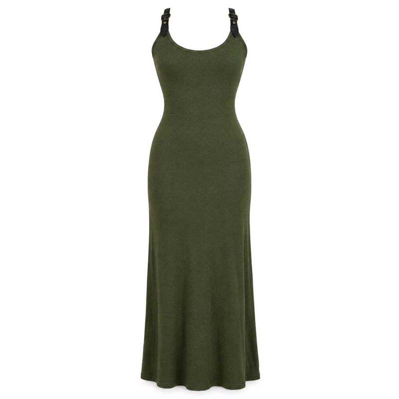 Olive Green Maxi Dress with Buckle Straps
