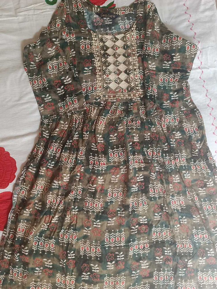 Olive Green Printed Kurti