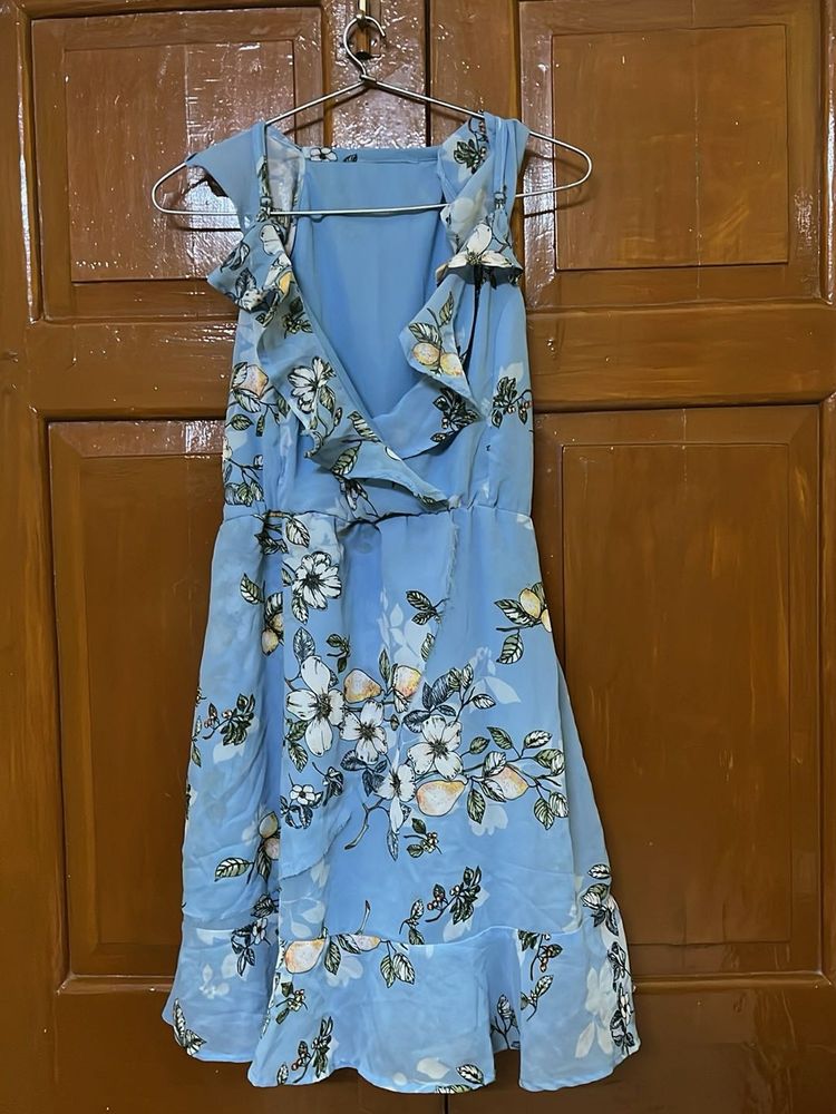 Floral Print Light Blue Summer Dress
