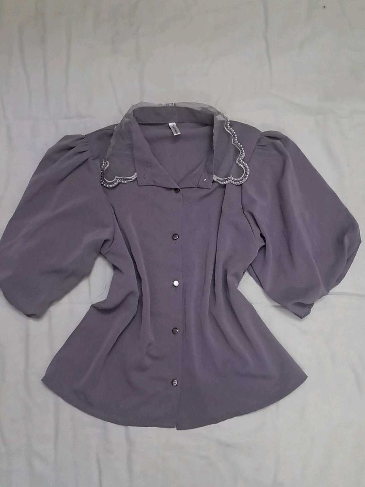 Vintage Style Purple Puff Sleeve Blouse