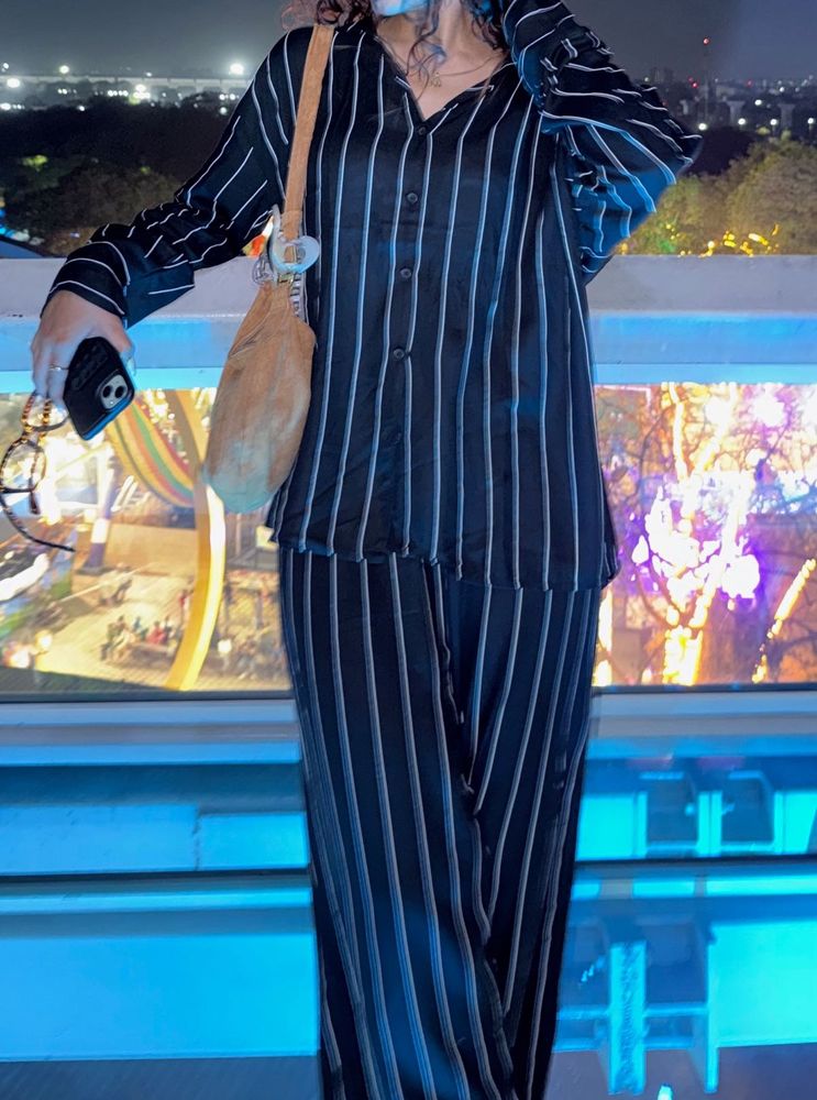 Pinstripe Button-Up Shirt &amp; Pants Set