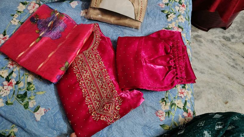 Vibrant Pink Embroidered Kurta Set with Dupatta