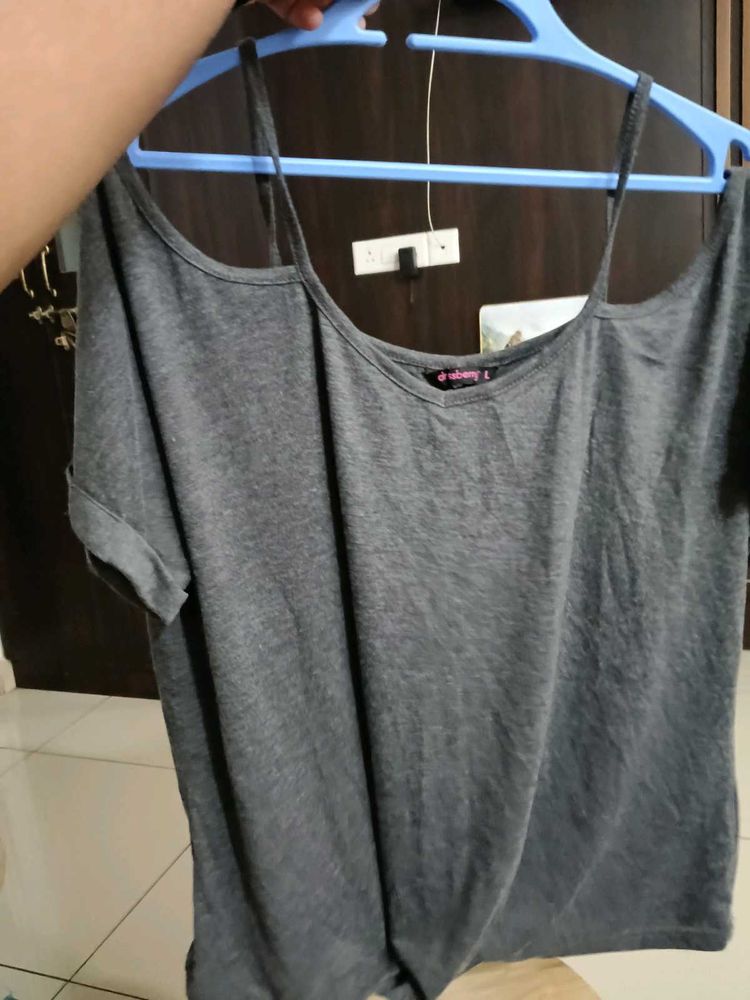 Women's Grey Cold Shoulder Top