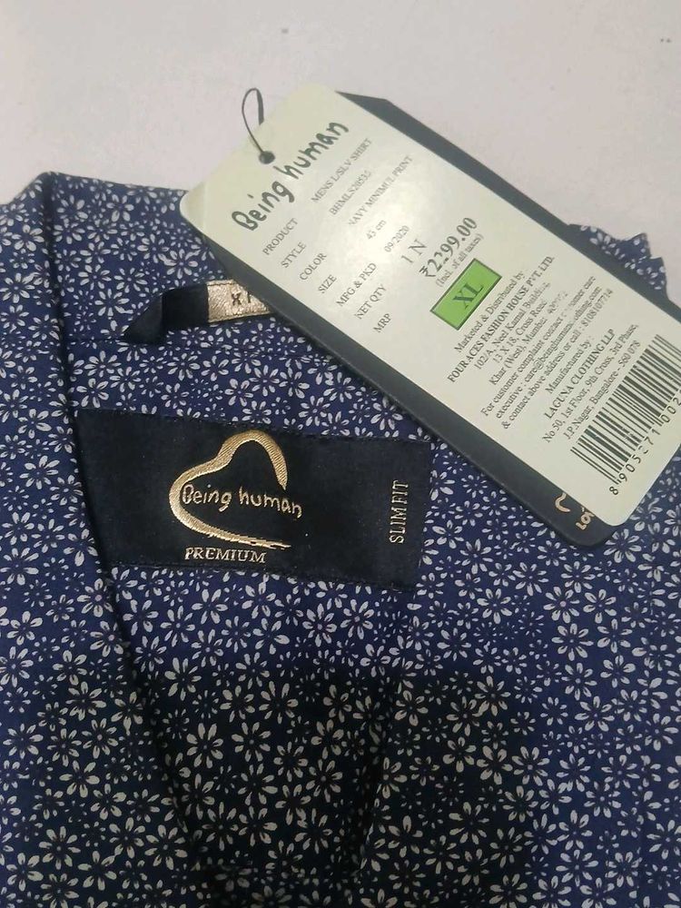Being Human Navy Floral Slim Fit Shirt