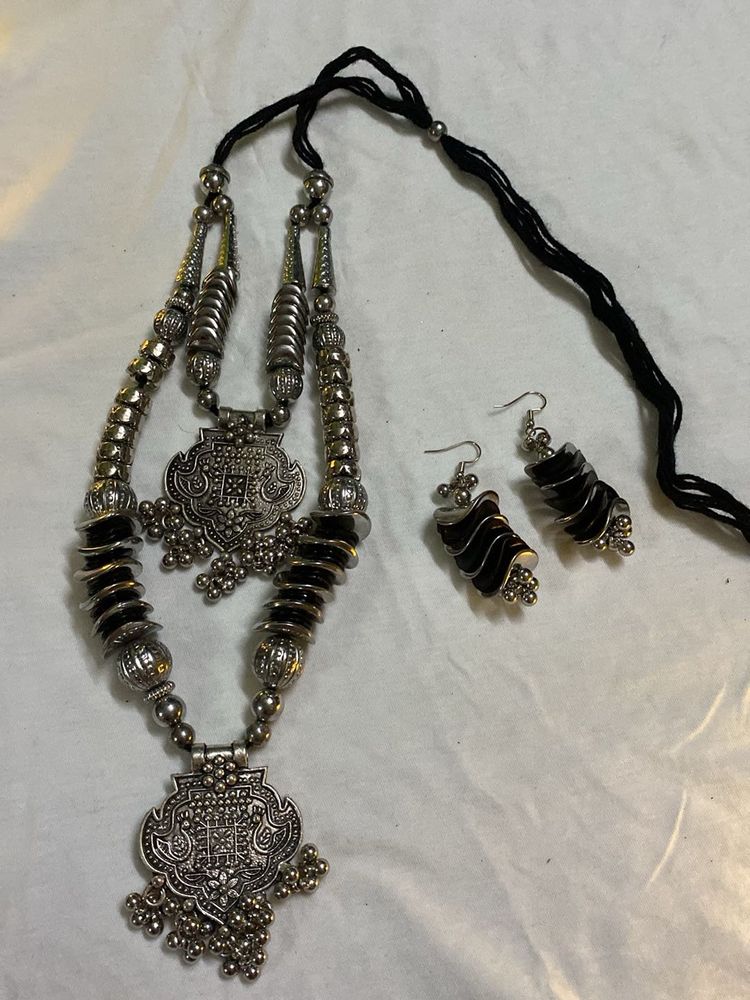 Oxidised Silver Tribal Necklace Set