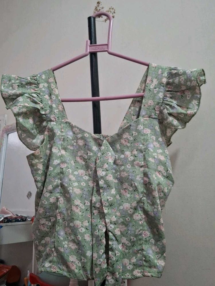 Cute Floral Print Puff Sleeve Top