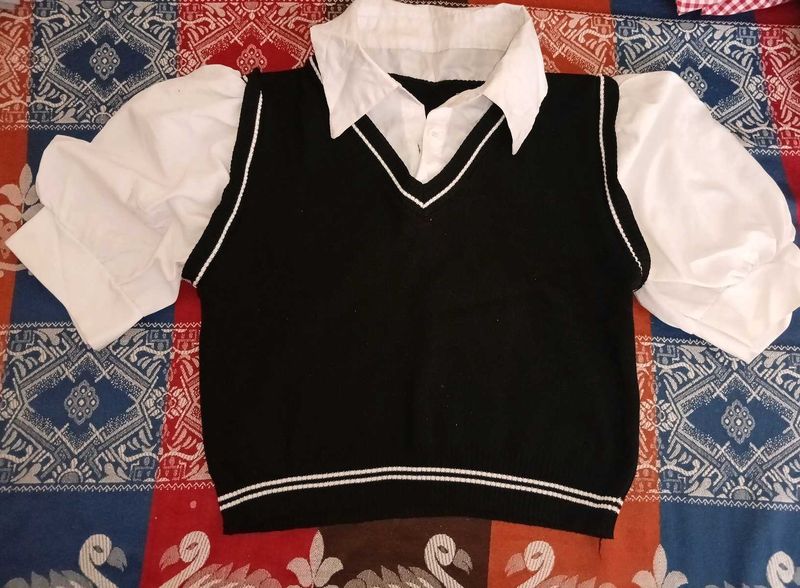 Black V-neck Vest with White Shirt