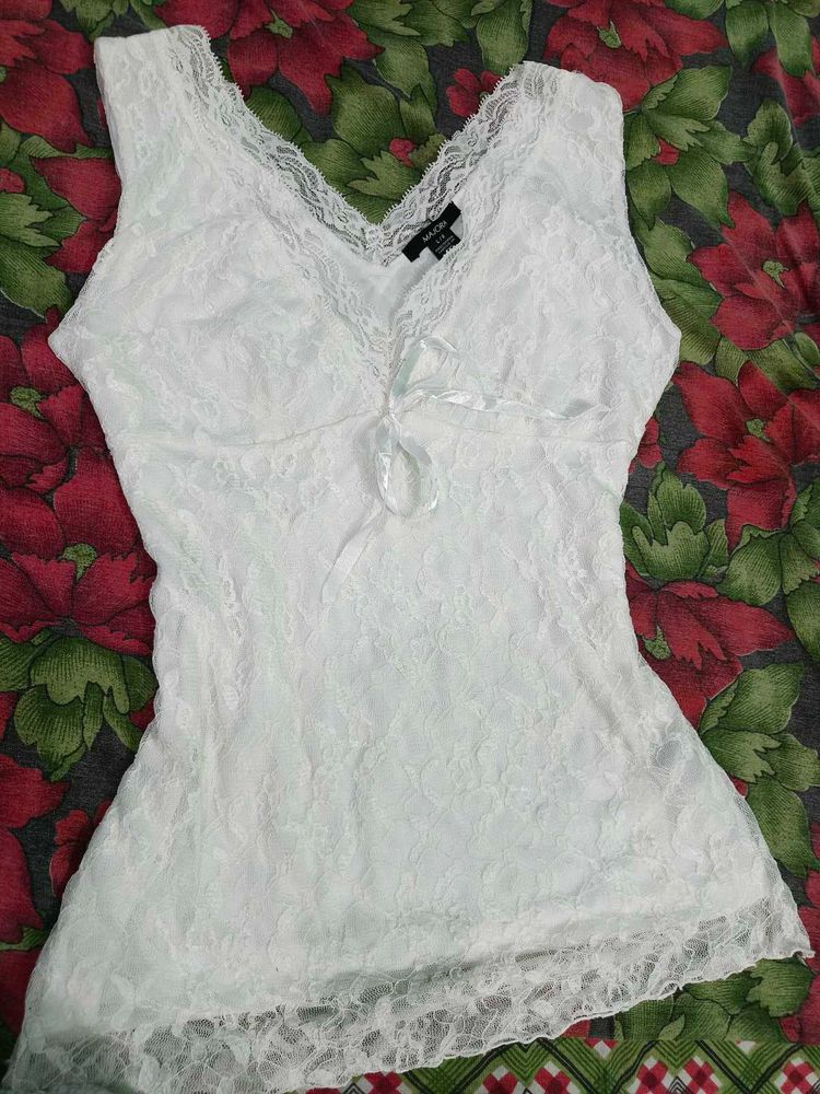 White Lace Trimmed Tank Top
